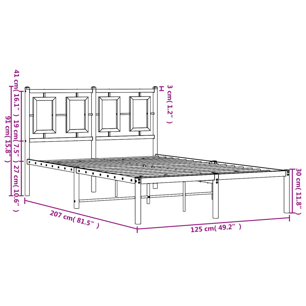 Metalni okvir za krevet s uzglavljem crni 120x200 cm