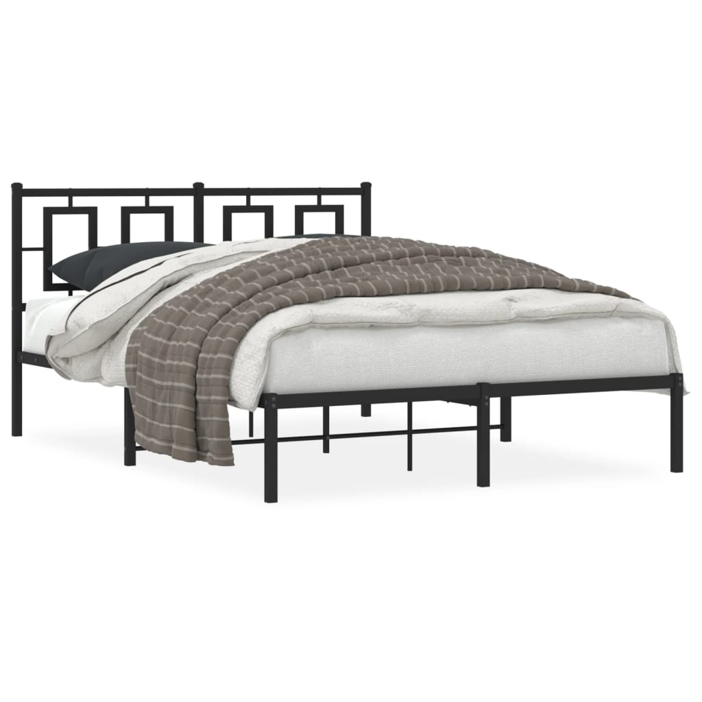 Metalni okvir za krevet s uzglavljem crni 135x190 cm