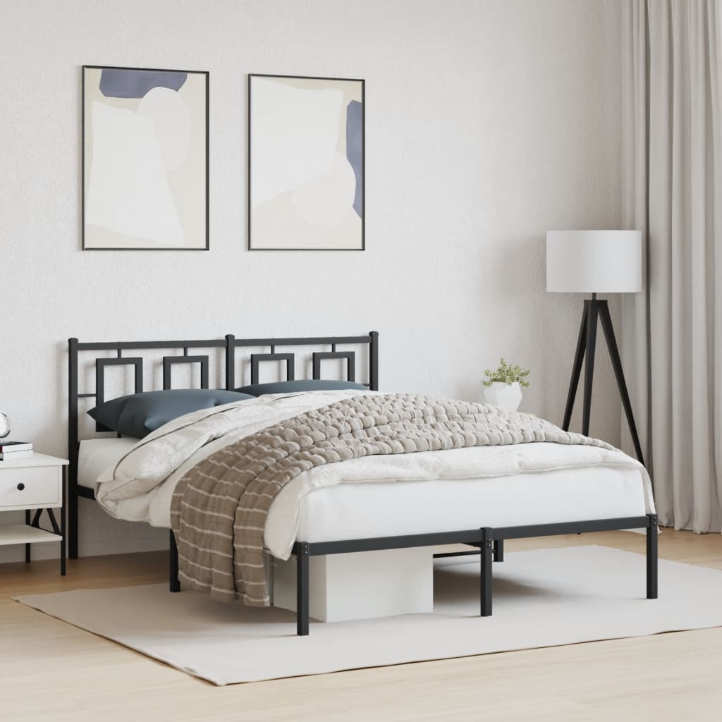 Metalni okvir za krevet s uzglavljem crni 135x190 cm
