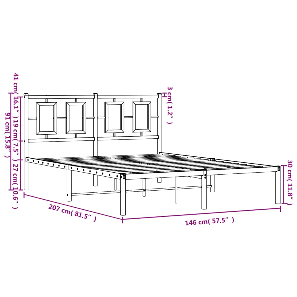 Metalni okvir za krevet s uzglavljem crni 140x200 cm