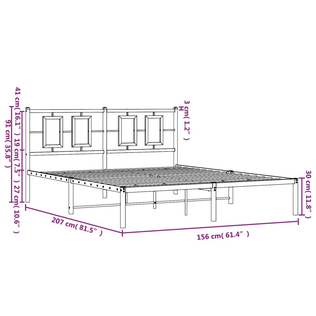 Metalni okvir za krevet s uzglavljem crni 150x200 cm