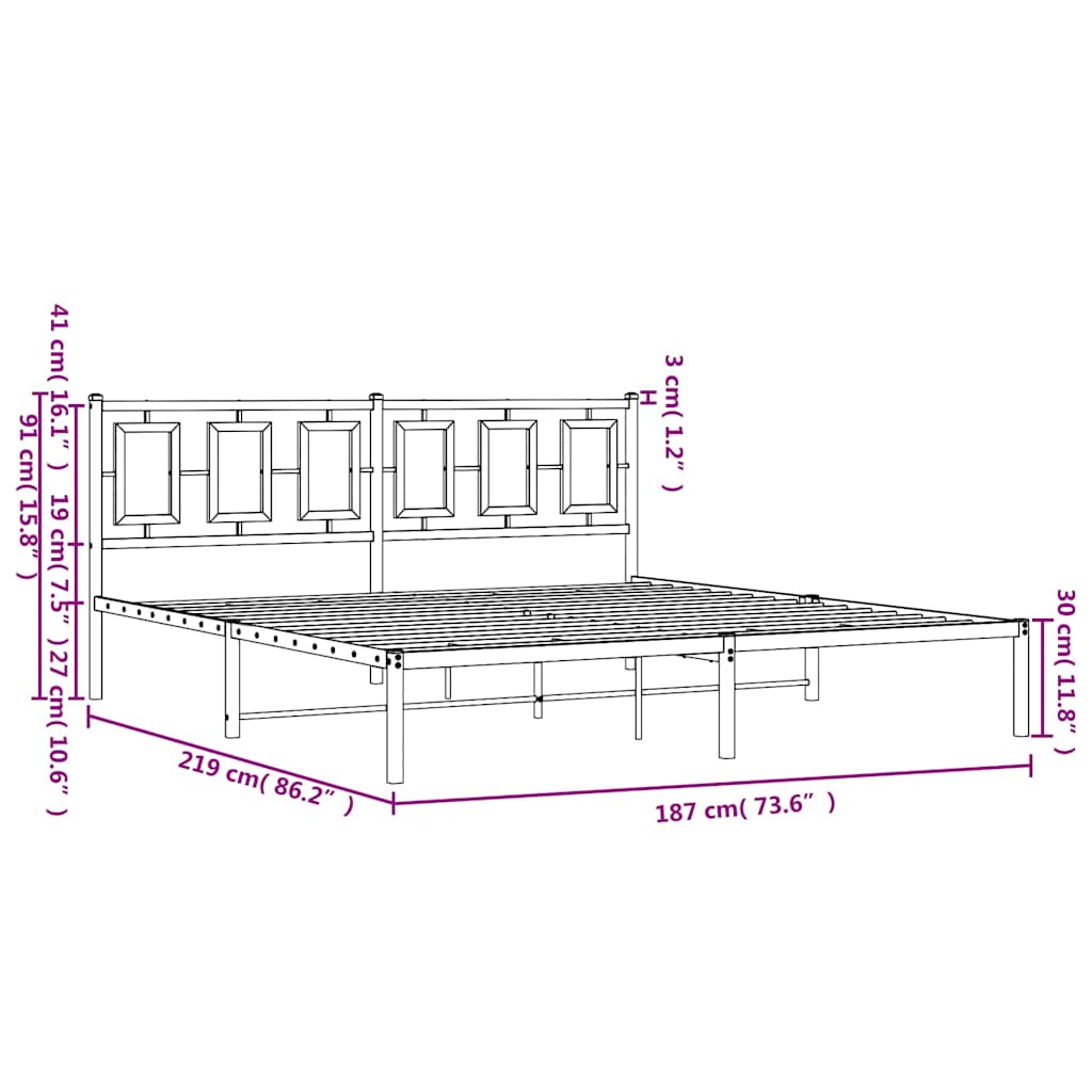 Metalni okvir za krevet s uzglavljem crni 183x213 cm