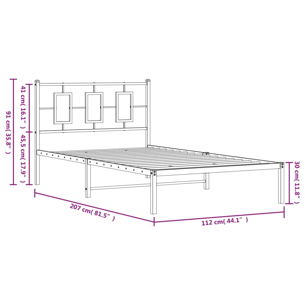 Metalni okvir za krevet s uzglavljem bijeli 107x203 cm