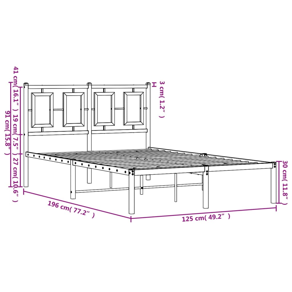 Metalni okvir za krevet s uzglavljem bijeli 120 x 190 cm