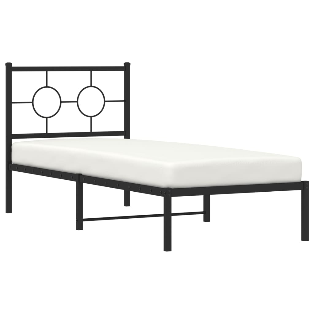 Metalni okvir za krevet s uzglavljem crni 75x190 cm