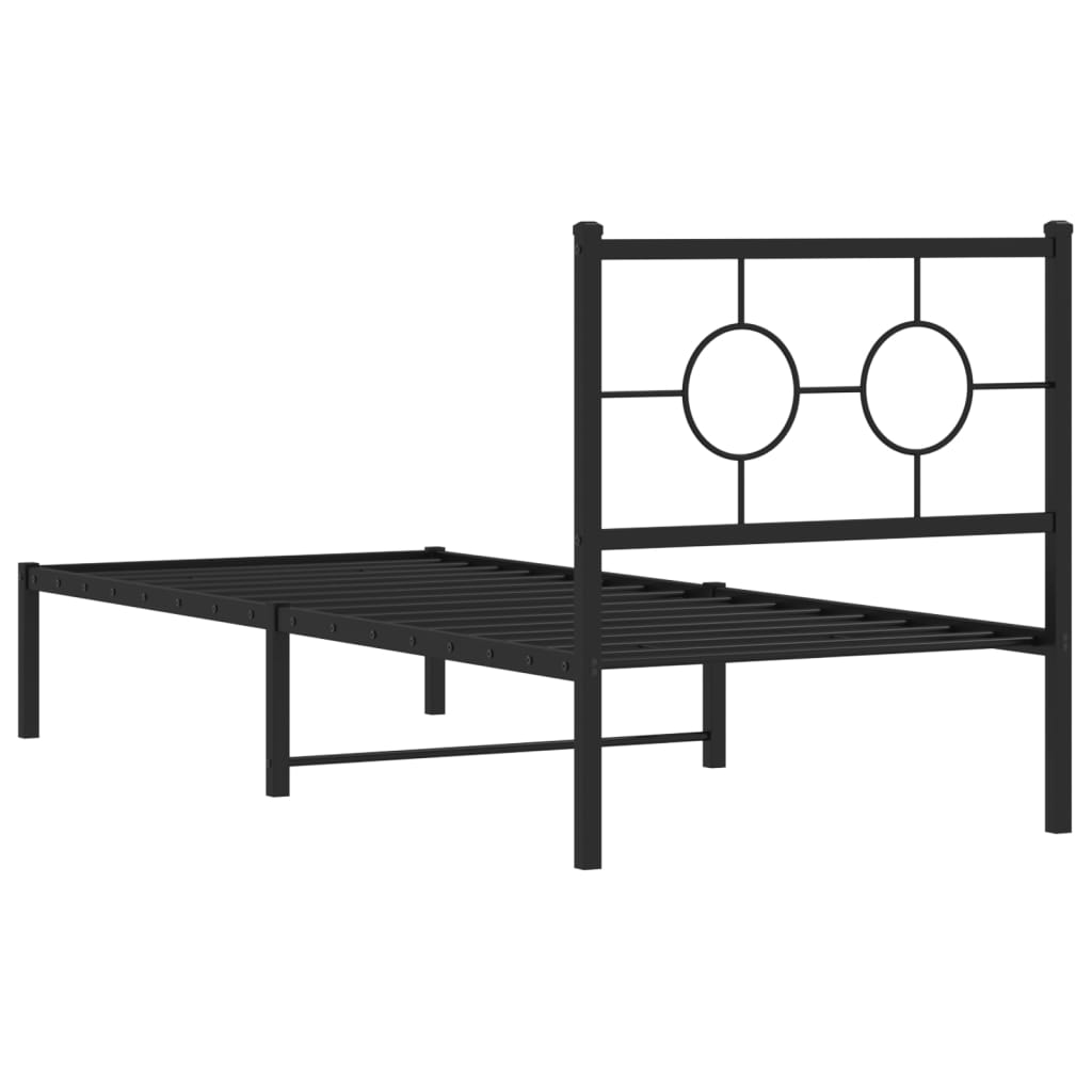 Metalni okvir za krevet s uzglavljem crni 75x190 cm
