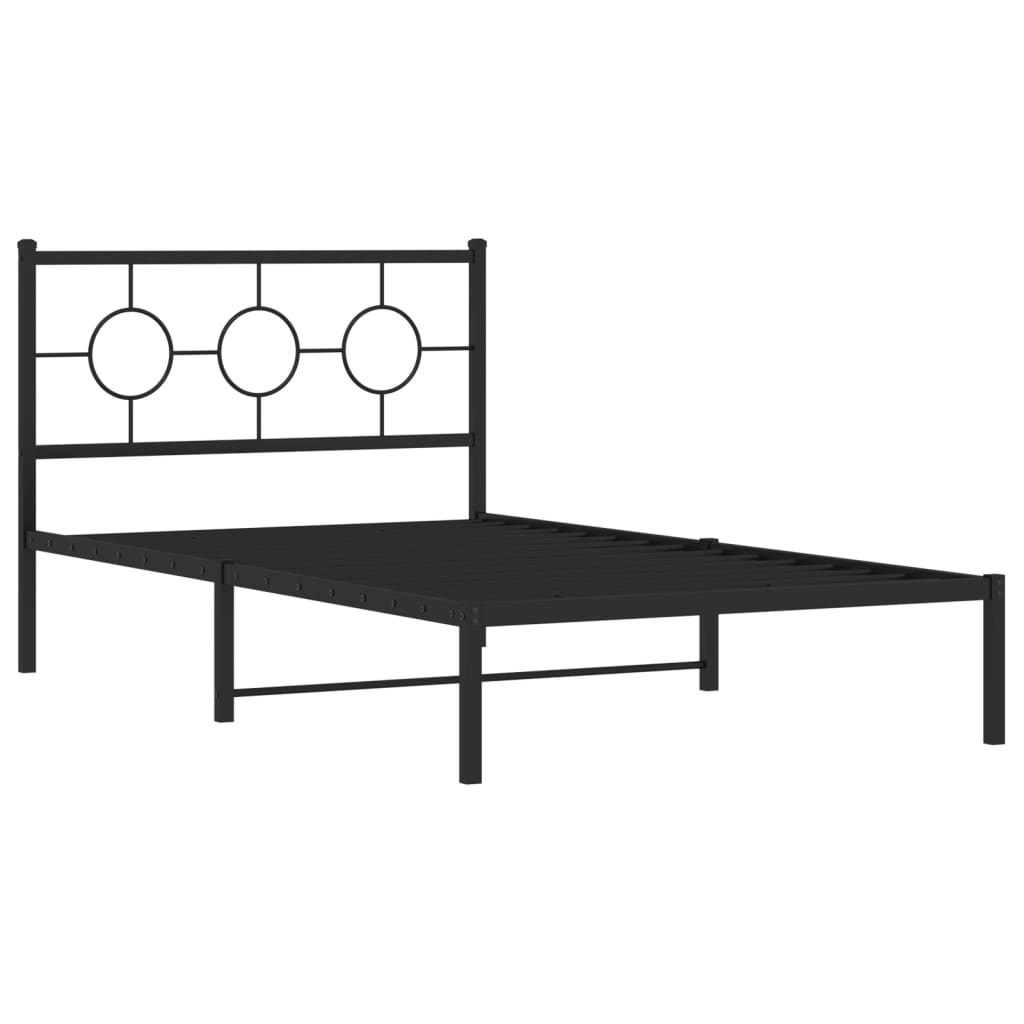 Metalni okvir za krevet s uzglavljem crni 107x203 cm