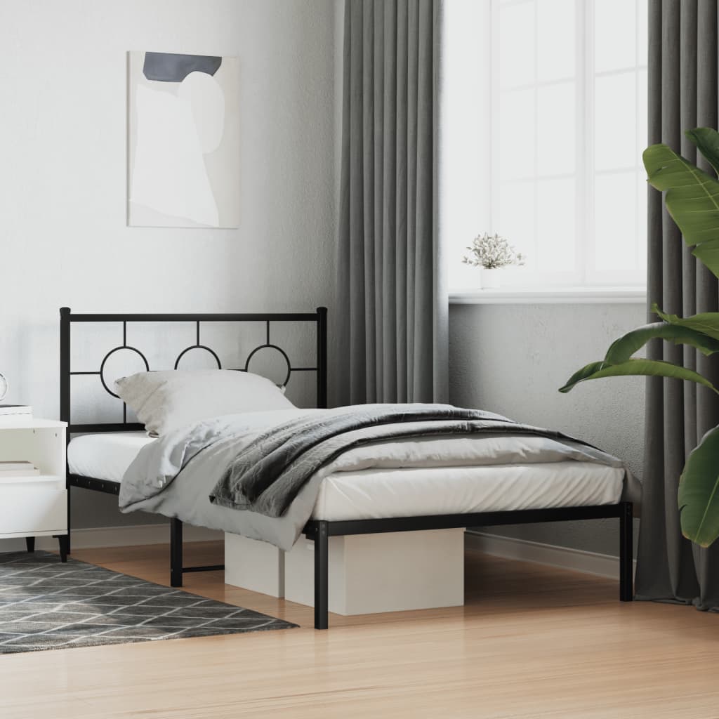 Metalni okvir za krevet s uzglavljem crni 107x203 cm