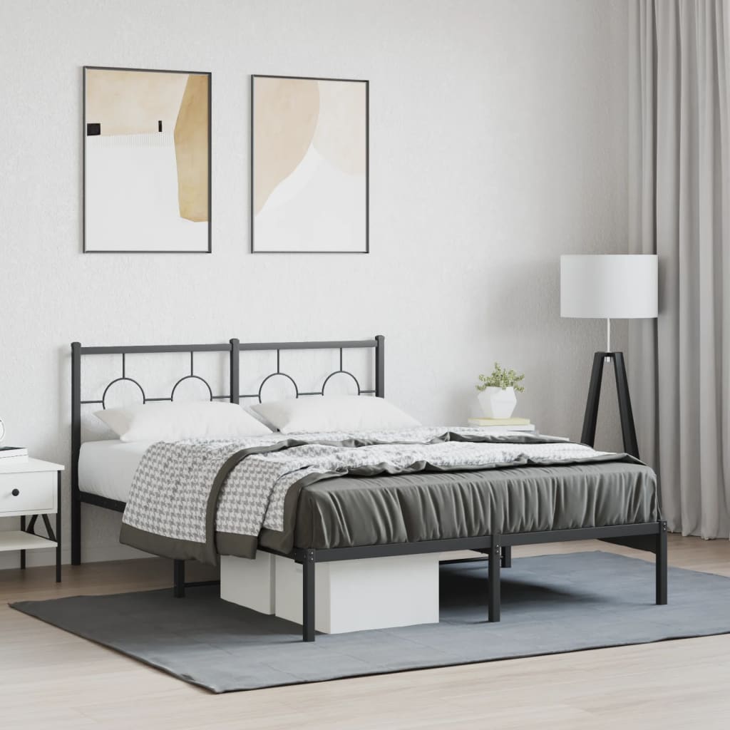Metalni okvir za krevet s uzglavljem crni 135x190 cm