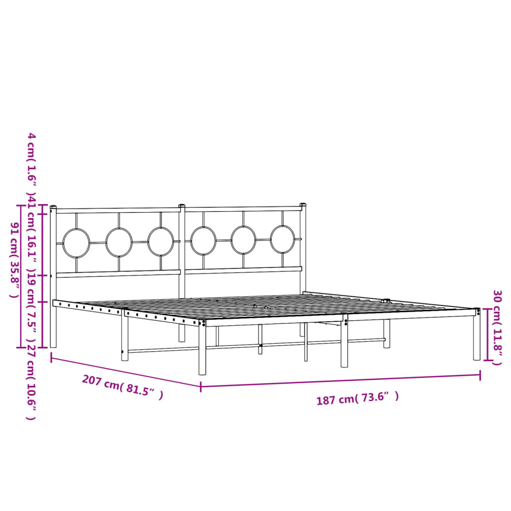 Metalni okvir za krevet s uzglavljem crni 180x200 cm