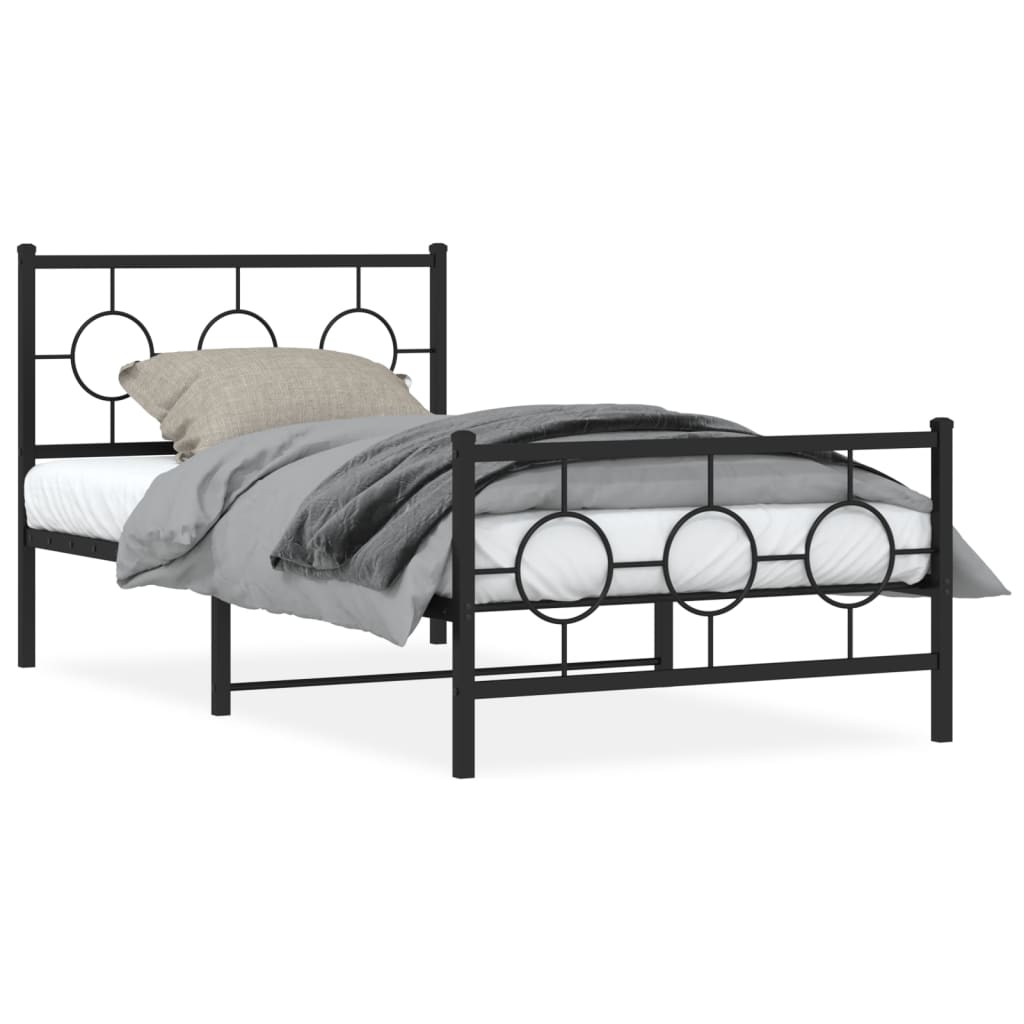 Metalni okvir kreveta uzglavlje i podnožje crni 100x190 cm