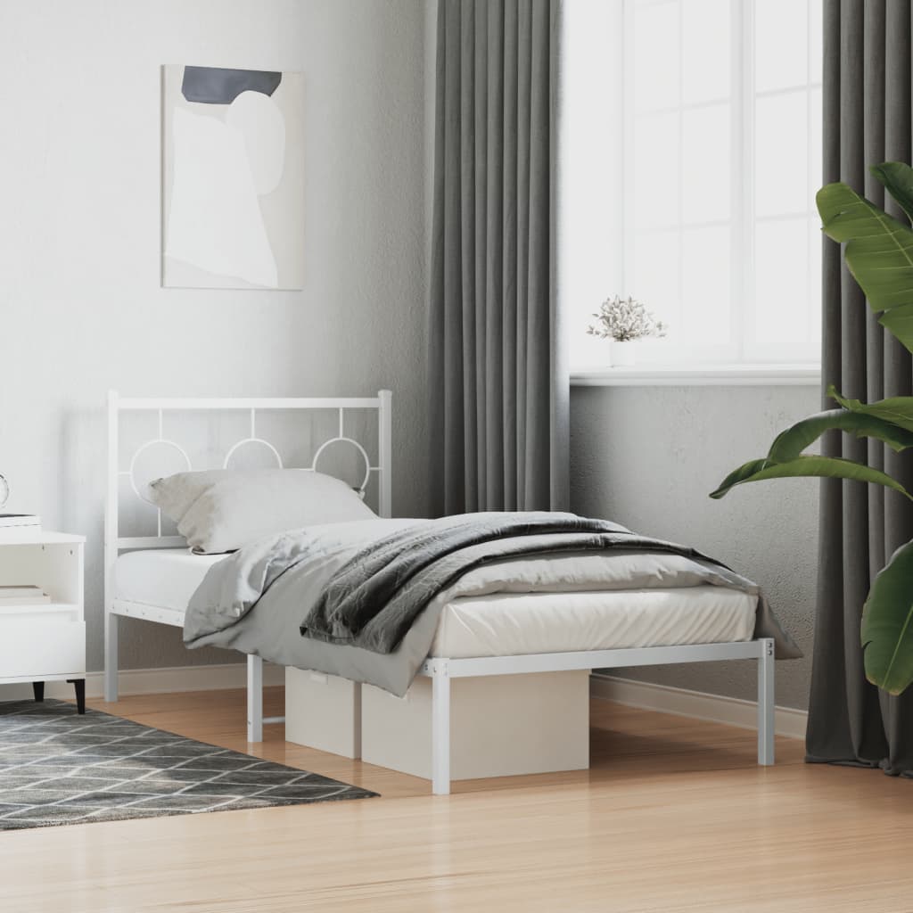 Metalni okvir za krevet s uzglavljem bijeli 90 x 190 cm