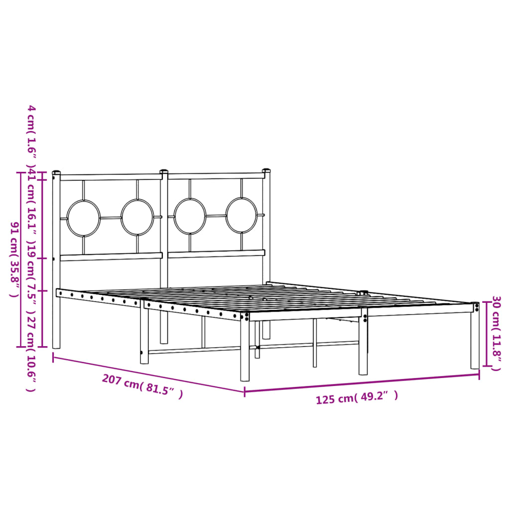 Metalni okvir za krevet s uzglavljem bijeli 120x200 cm