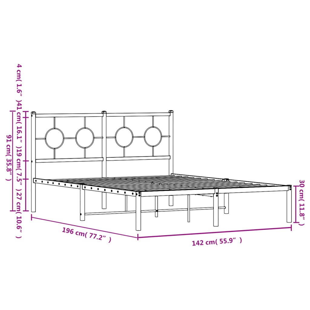 Metalni okvir za krevet s uzglavljem bijeli 135x190 cm