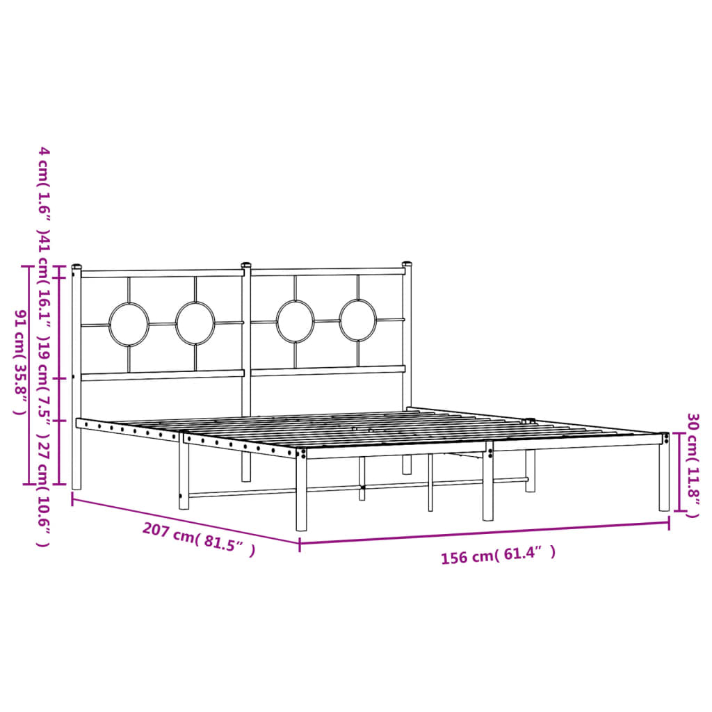Metalni okvir za krevet s uzglavljem bijeli 150x200 cm