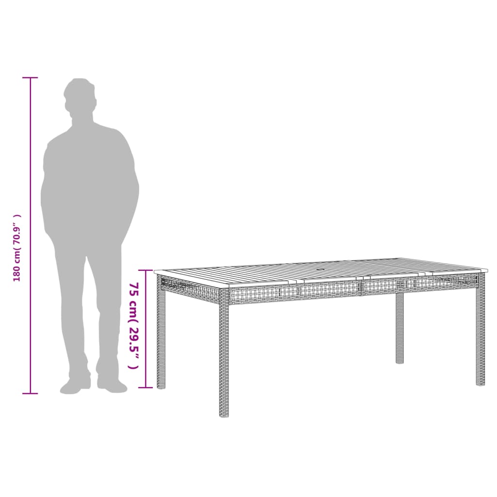 Vrtni stol crni 180 x 90 x 75 cm od poliratana i drva bagrema
