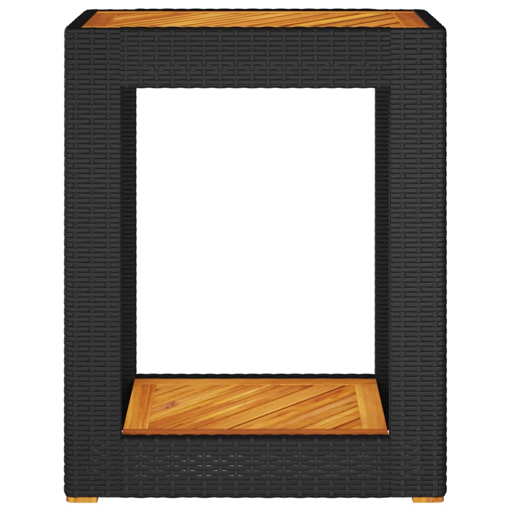 Vrtni bočni stolić s drvenom pločom crni 60x40x75 cm poliratan