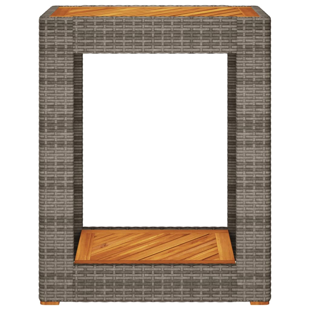 Vrtni bočni stolić s drvenom pločom sivi 60x40x75 cm poliratan