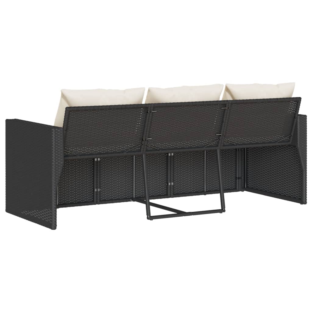 Vrtni trosjed s jastucima crni od poliratana
