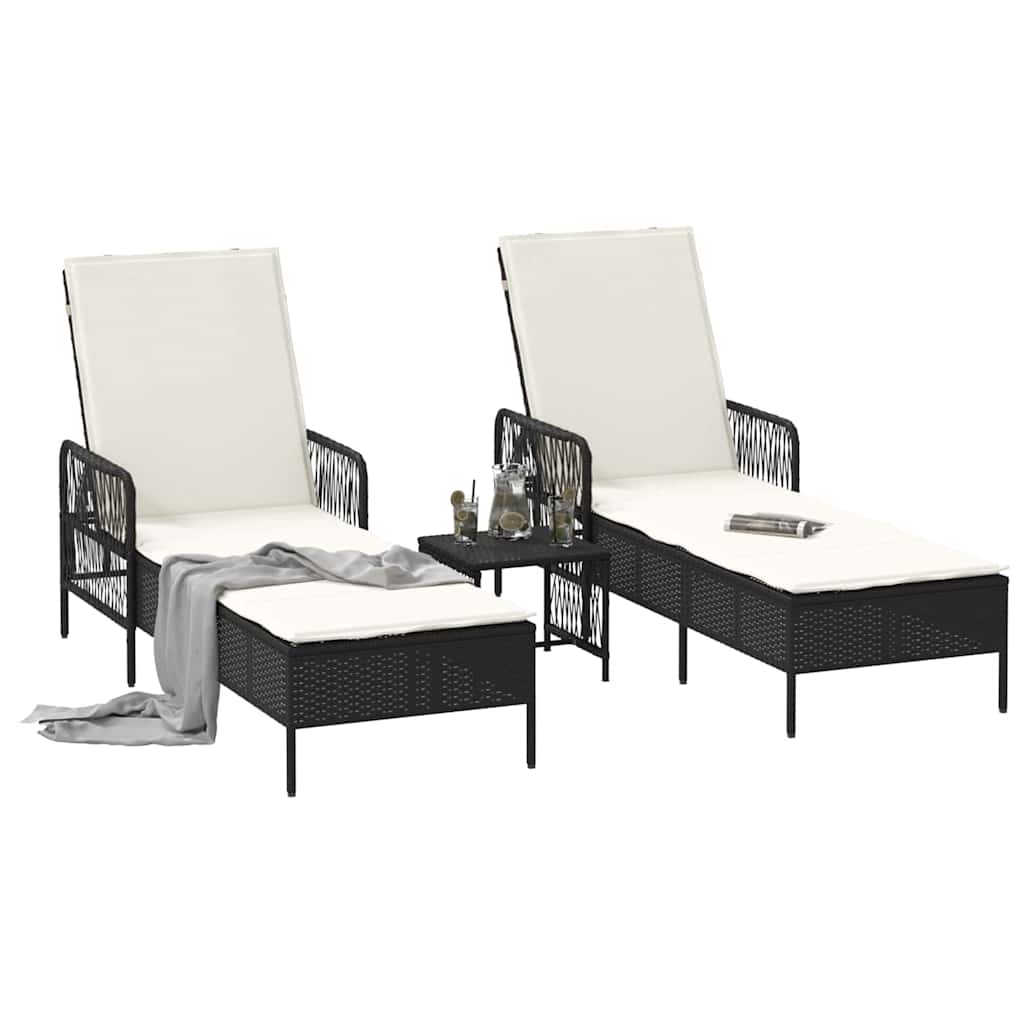 Ležaljka 3 pcs Crna i krem-bijela 55 x 200 x 92 cm poliratan