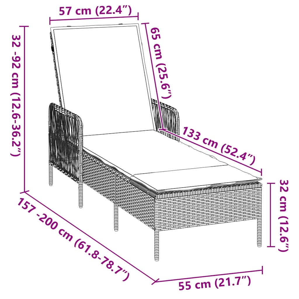 Ležaljka 3 pcs Crna i krem-bijela 55 x 200 x 92 cm poliratan