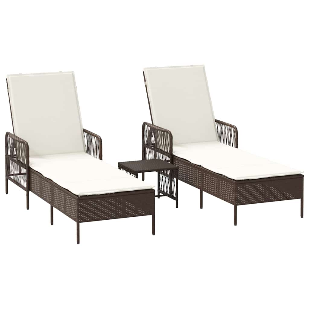 Ležaljka 3 pcs Smeđa i krem bijela 200 x 55 x 92 cm poliratan