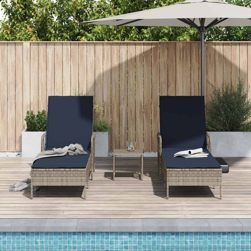 Ležaljka 3 pcs Siva i tamnoplava 200 x 55 x 92 cm poliratan