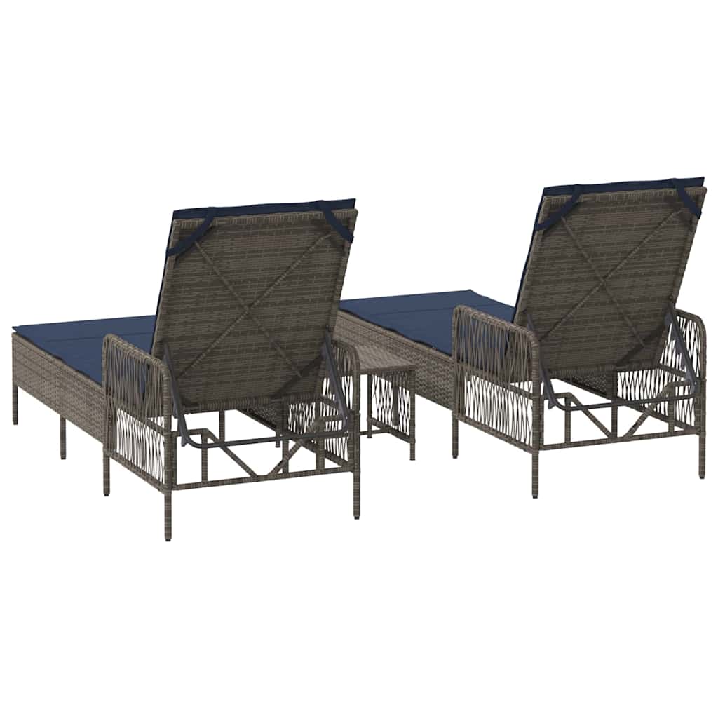 Ležaljka 3 pcs Siva i tamnoplava 200 x 55 x 92 cm poliratan