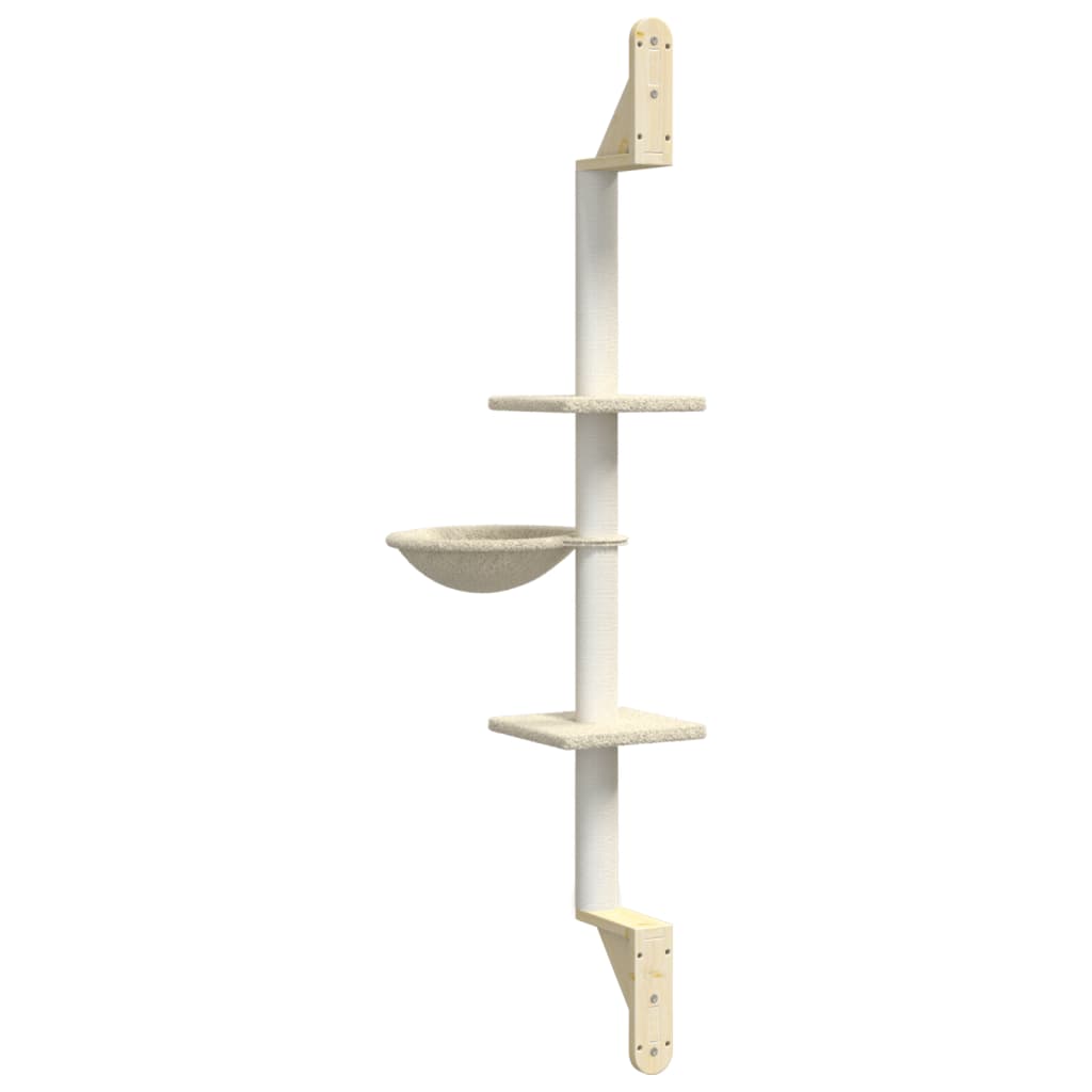 Zidna penjalica za mačke sa stupom za grebanje krem 142,5 cm