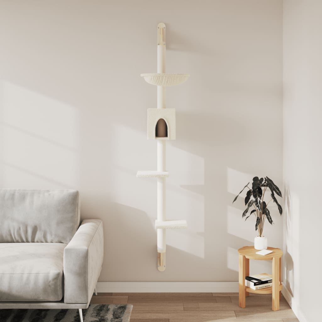 Zidna penjalica za mačke sa stupom za grebanje krem 187 cm