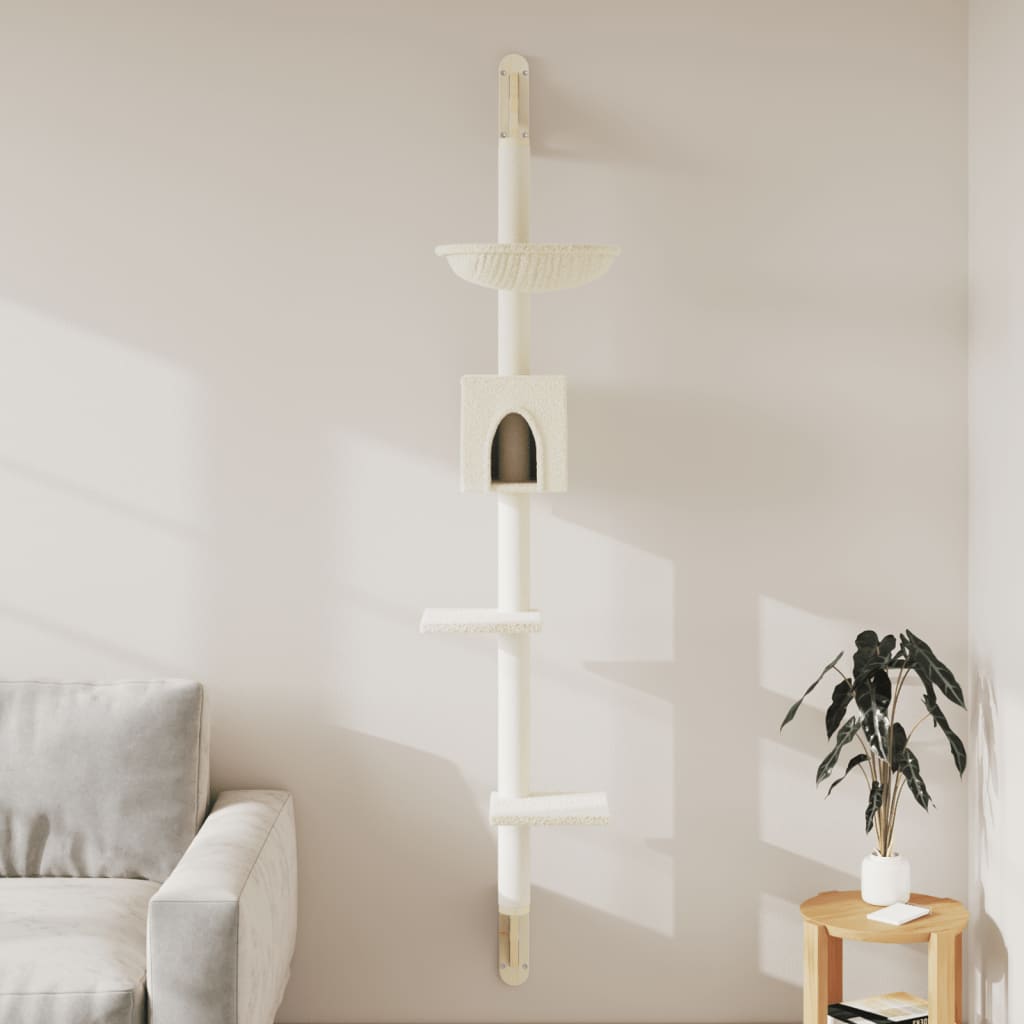 Zidna penjalica za mačke sa stupom za grebanje krem 187 cm