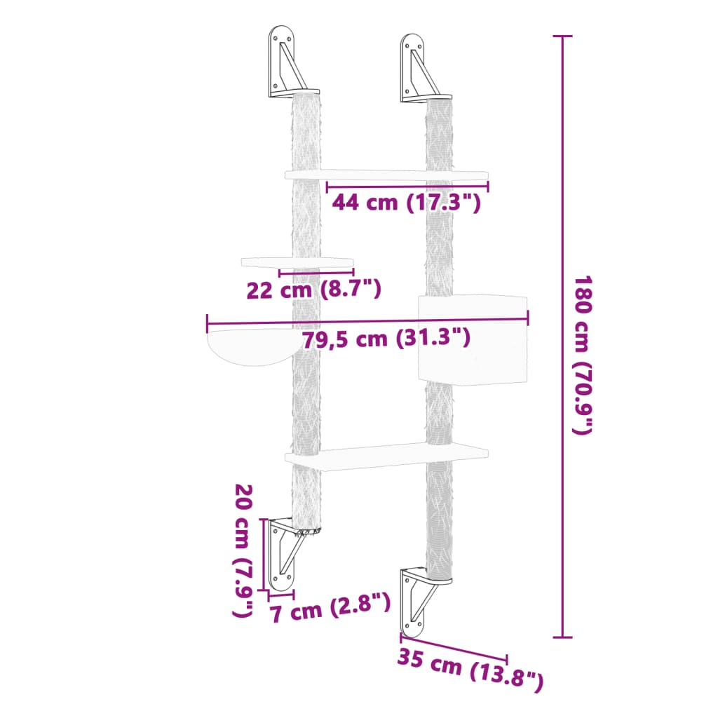 Zidna penjalica za mačke i stup za grebanje tamnosiva 180 cm
