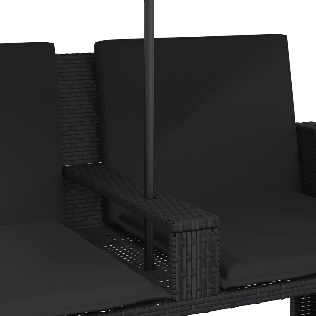 Vrtni dvosjed sa suncobranom i tabureima crni od poliratana