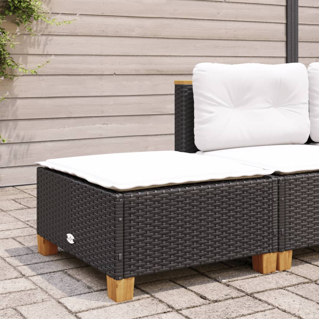 Vrtni tabure s jastukom crni 63,5x56x32 cm od poliratana