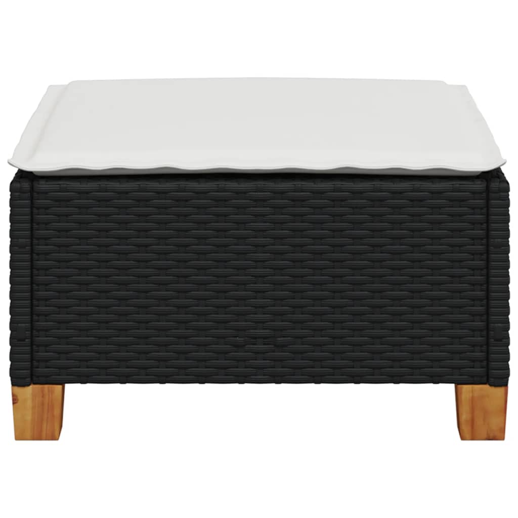 Vrtni tabure s jastukom crni 63,5x56x32 cm od poliratana