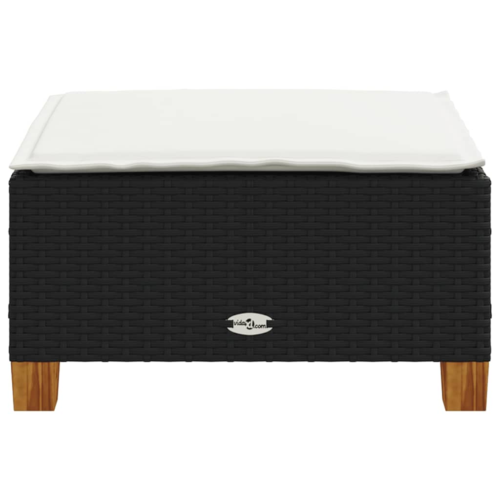 Vrtni tabure s jastukom crni 63,5x56x32 cm od poliratana