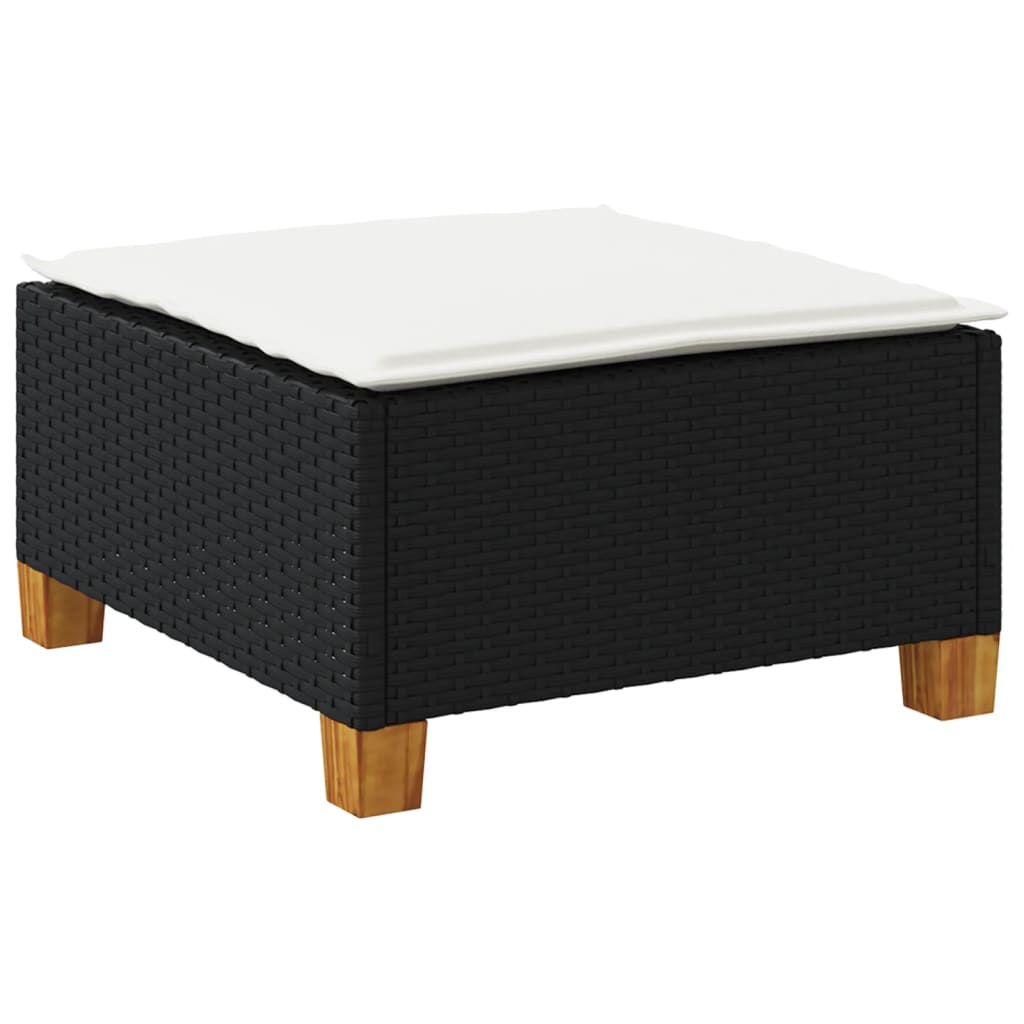 Vrtni tabure s jastukom crni 63,5x56x32 cm od poliratana