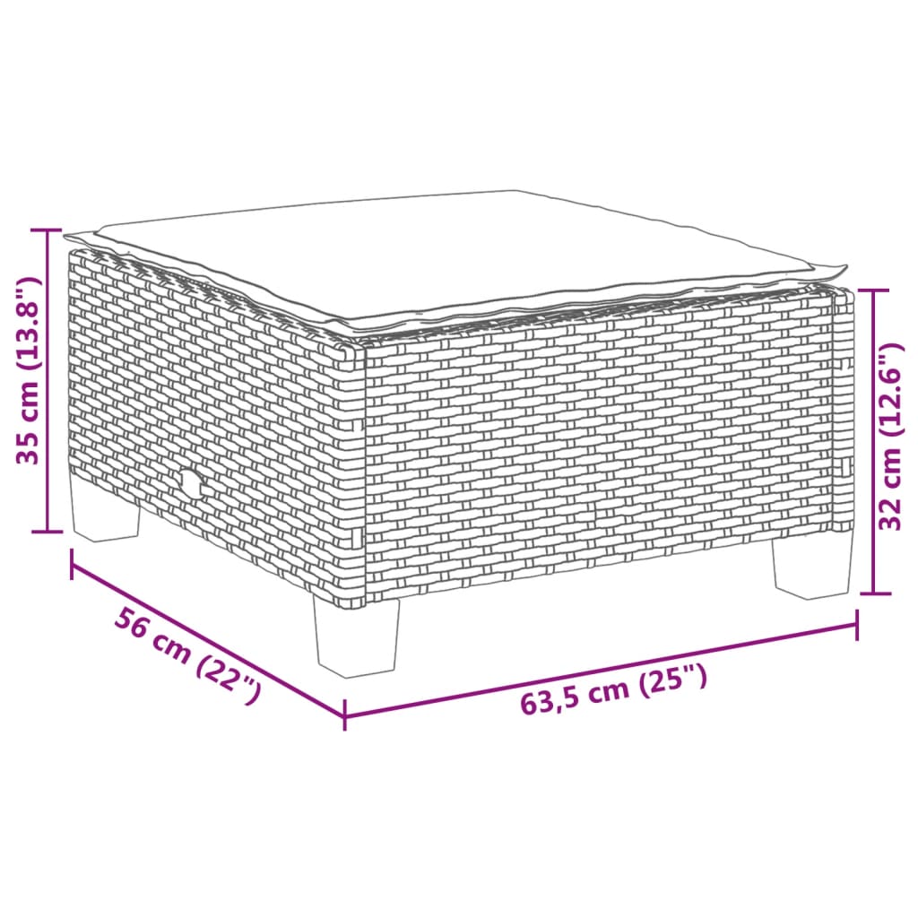 Vrtni tabure s jastukom sivi 63,5x56x32 cm od poliratana