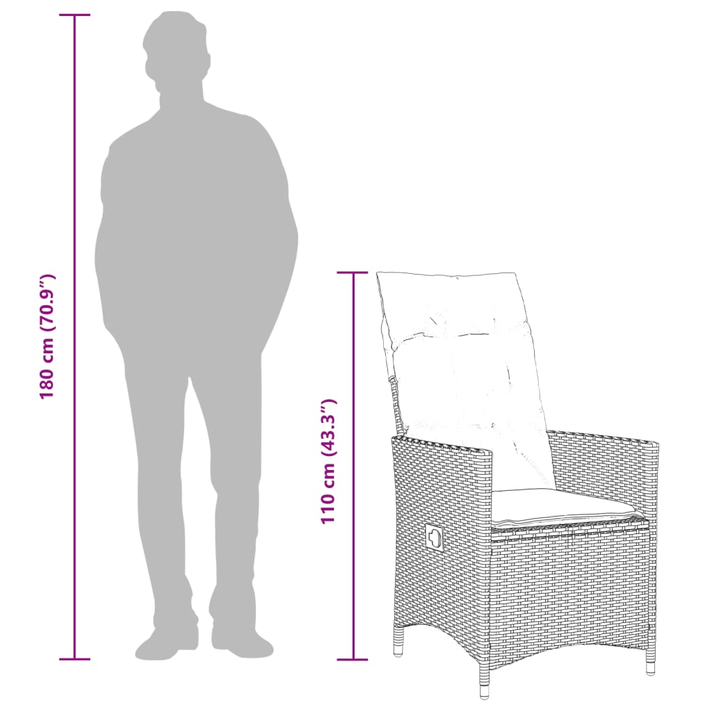 3-dijelni bistro set s jastucima crni od poliratana
