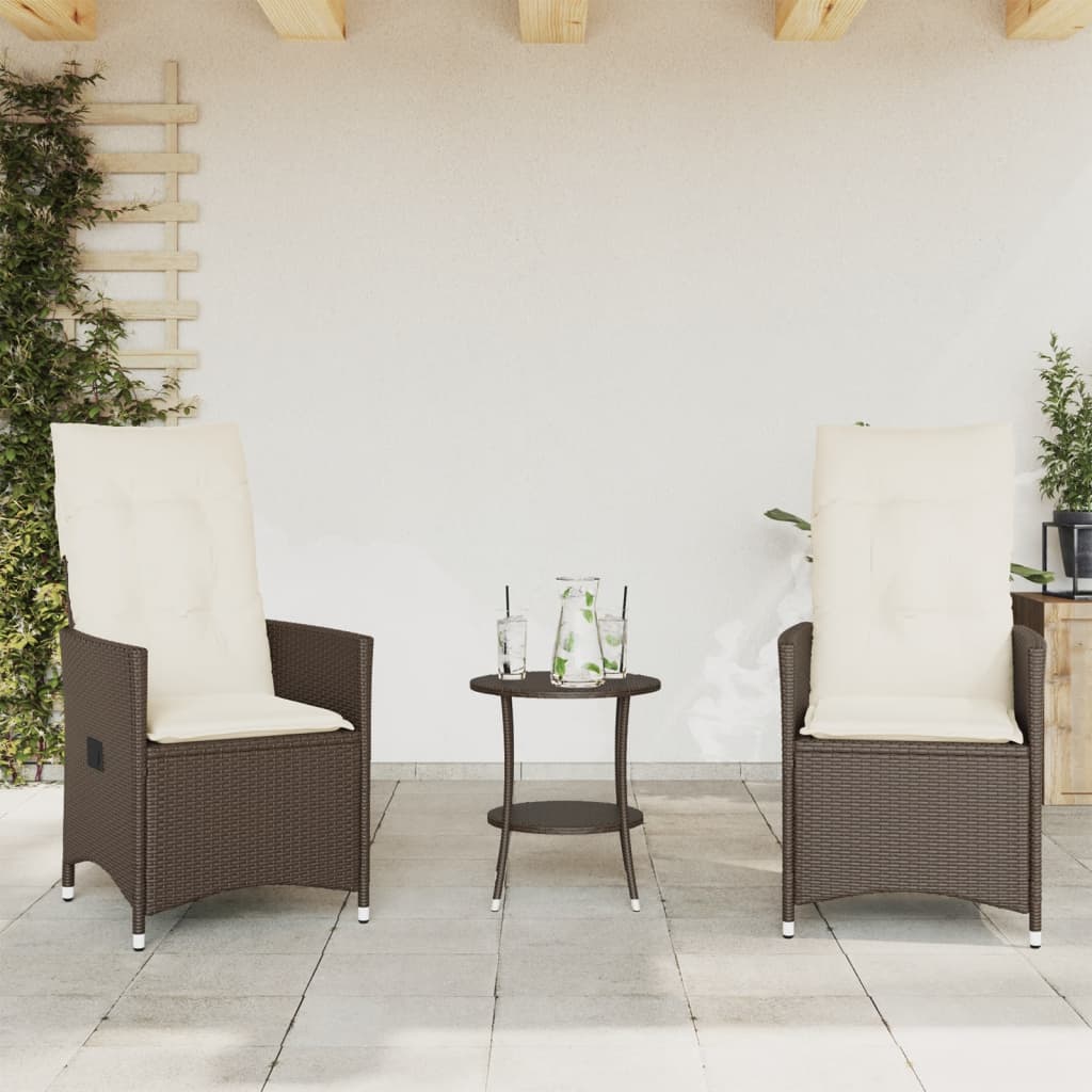 3-dijelni bistro set s jastucima smeđi od poliratana