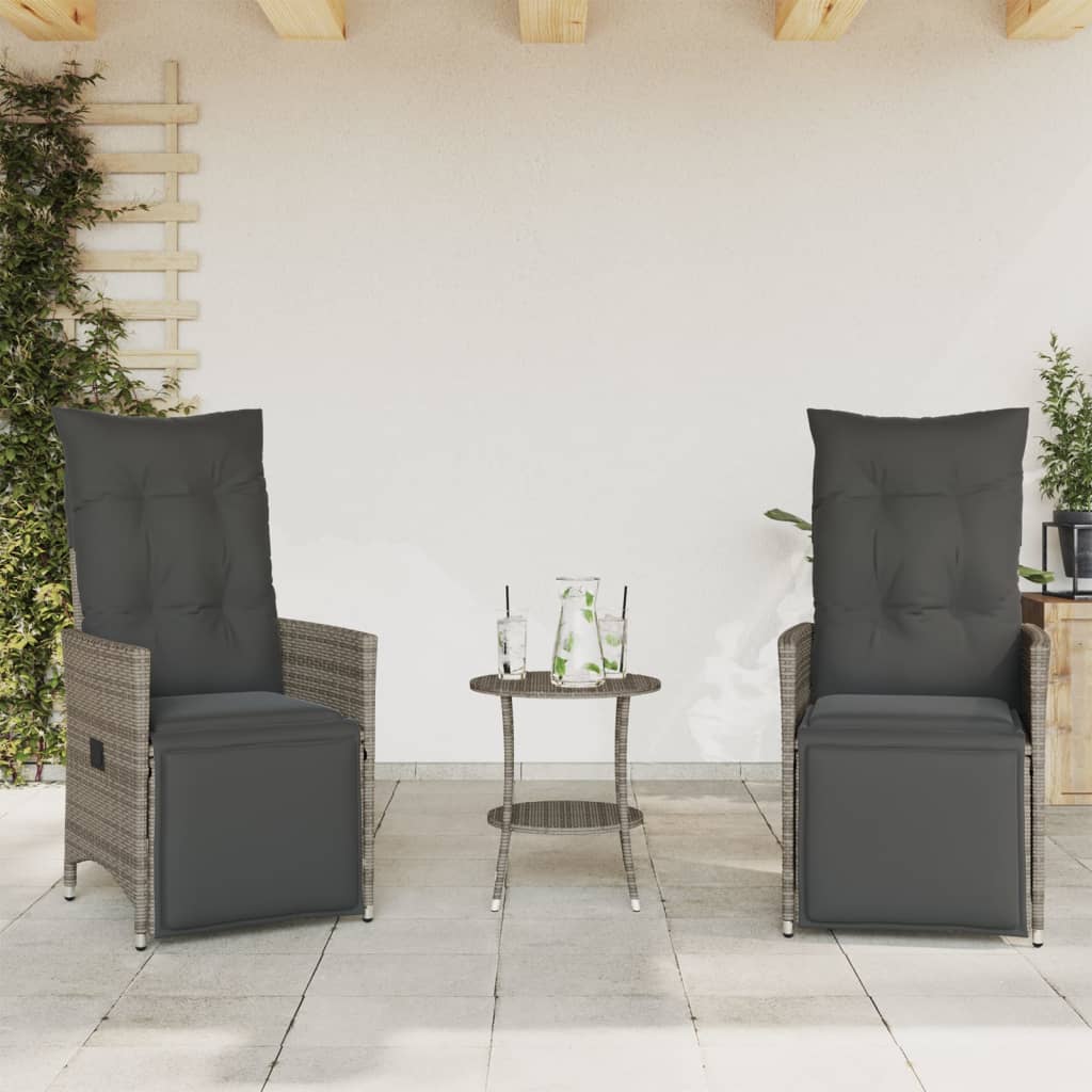 3-dijelni bistro set od poliratana s jastucima sivi