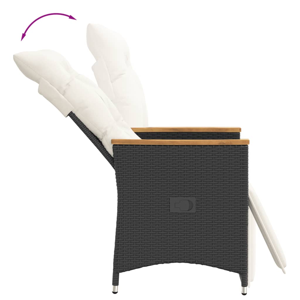 3-dijelni bistro set s jastucima crni od poliratana