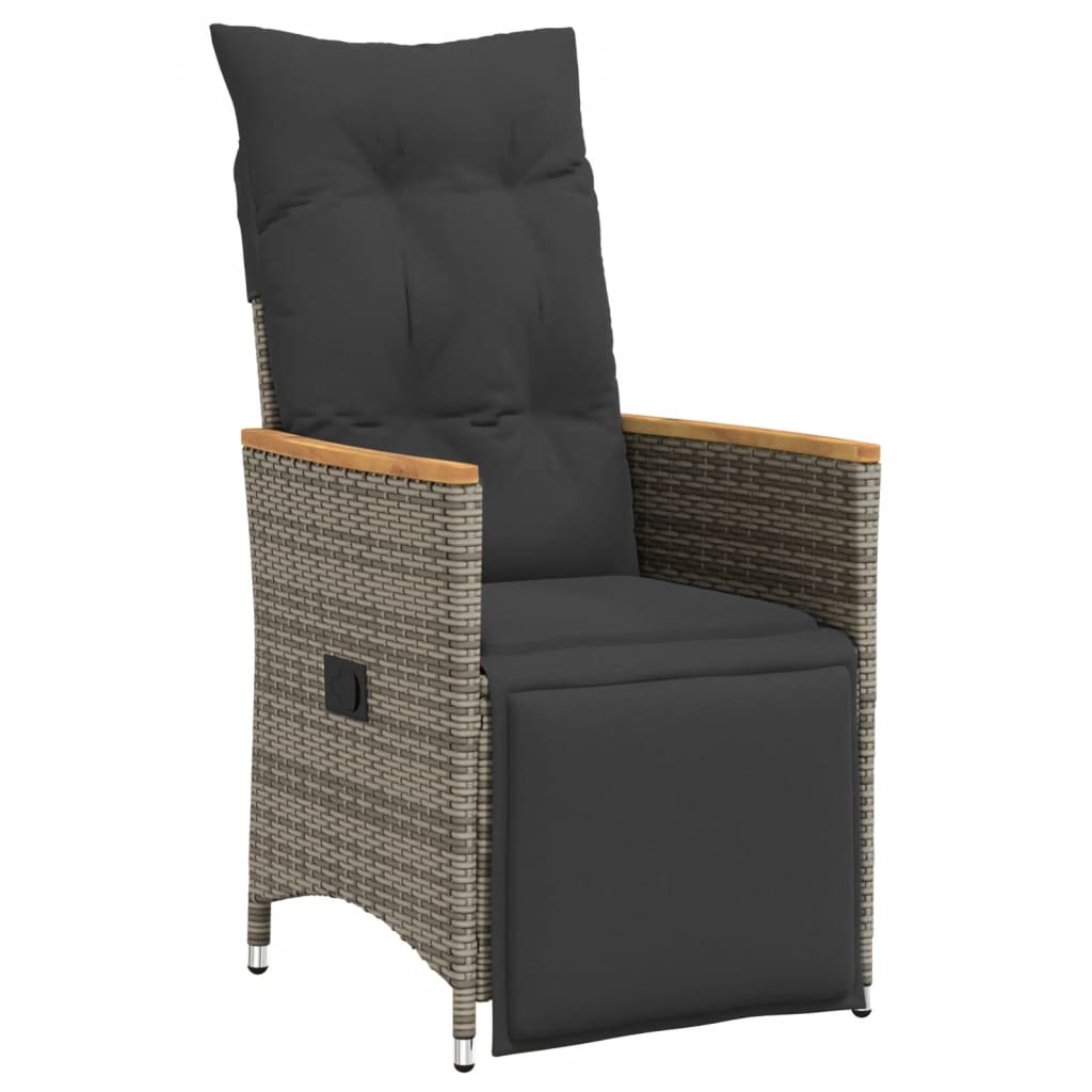 3-dijelni bistro set od poliratana s jastucima sivi
