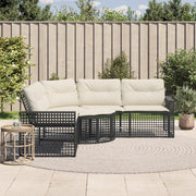 Vrtna sofa L-oblika s jastucima i tabureom crna od poliratana