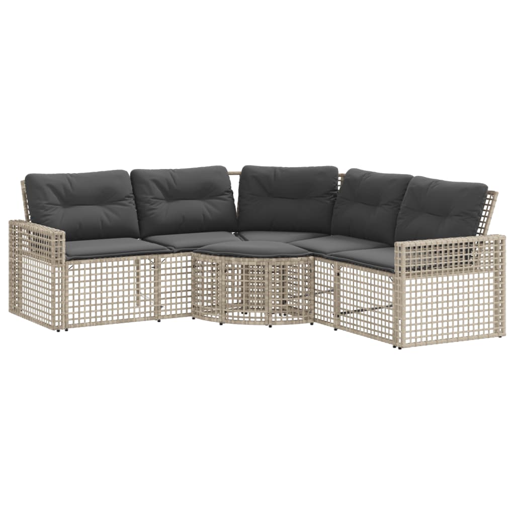 Vrtna sofa L-oblika s jastucima+tabureom svjetlosiva poliratan