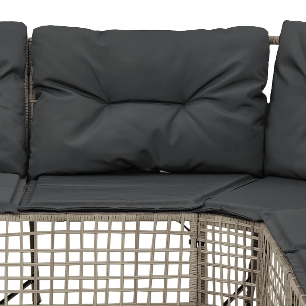 Vrtna sofa L-oblika s jastucima+tabureom svjetlosiva poliratan