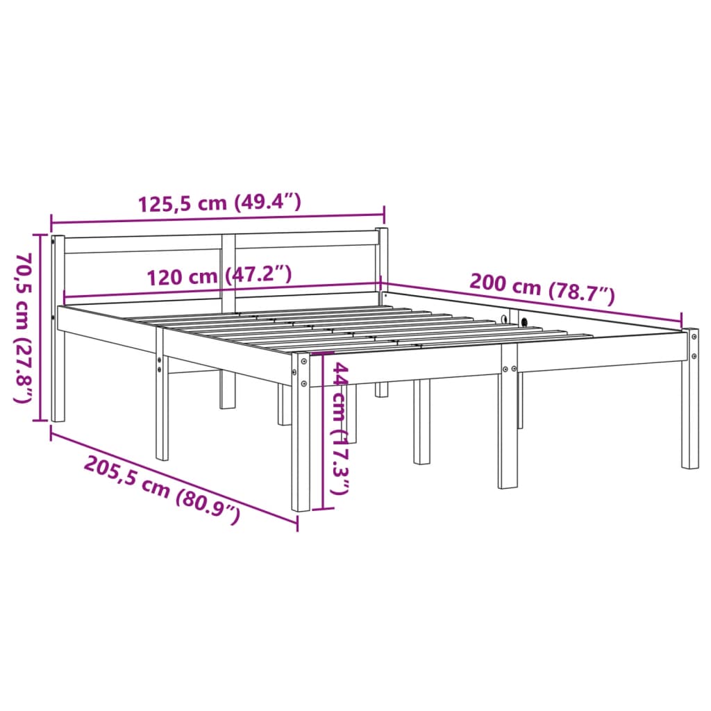 Krevet za starije osobe voštano smeđi 120 x 200 cm od borovine