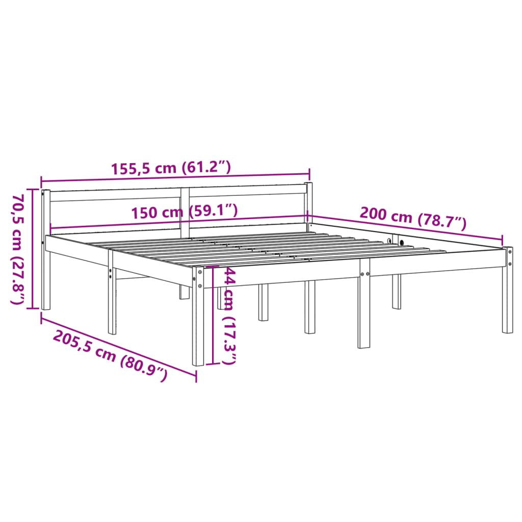 Krevet za starije osobe voštano smeđi 150 x 200 cm od borovine