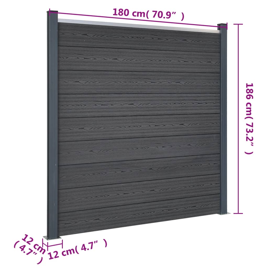 Set panela za ogradu sivi 872x186 cm WPC
