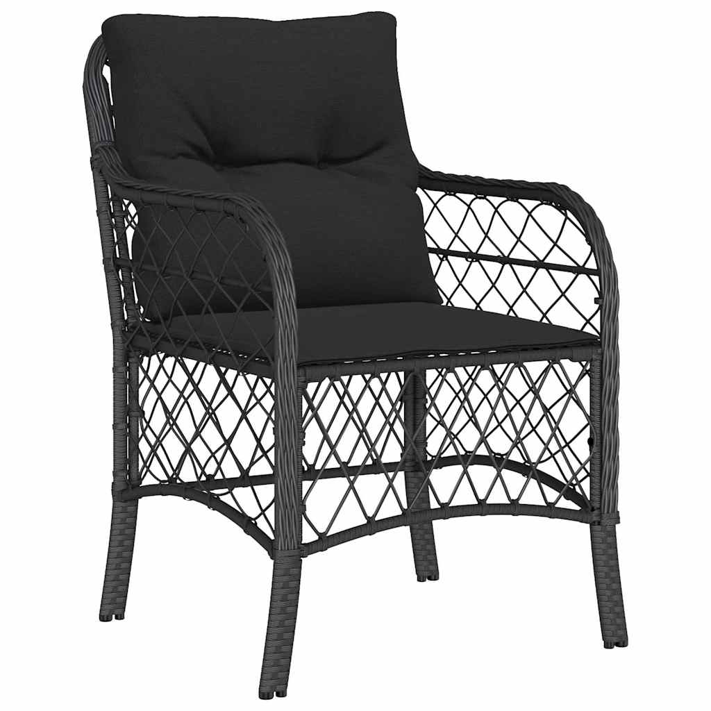 3-dijelni bistro set s jastucima crni od poliratana